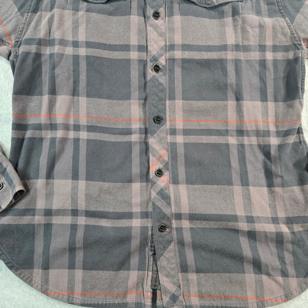 Black Diamond Mens Plaid Flannel Button Down Shirt Grey Black Orange Medium - Picture 12 of 16